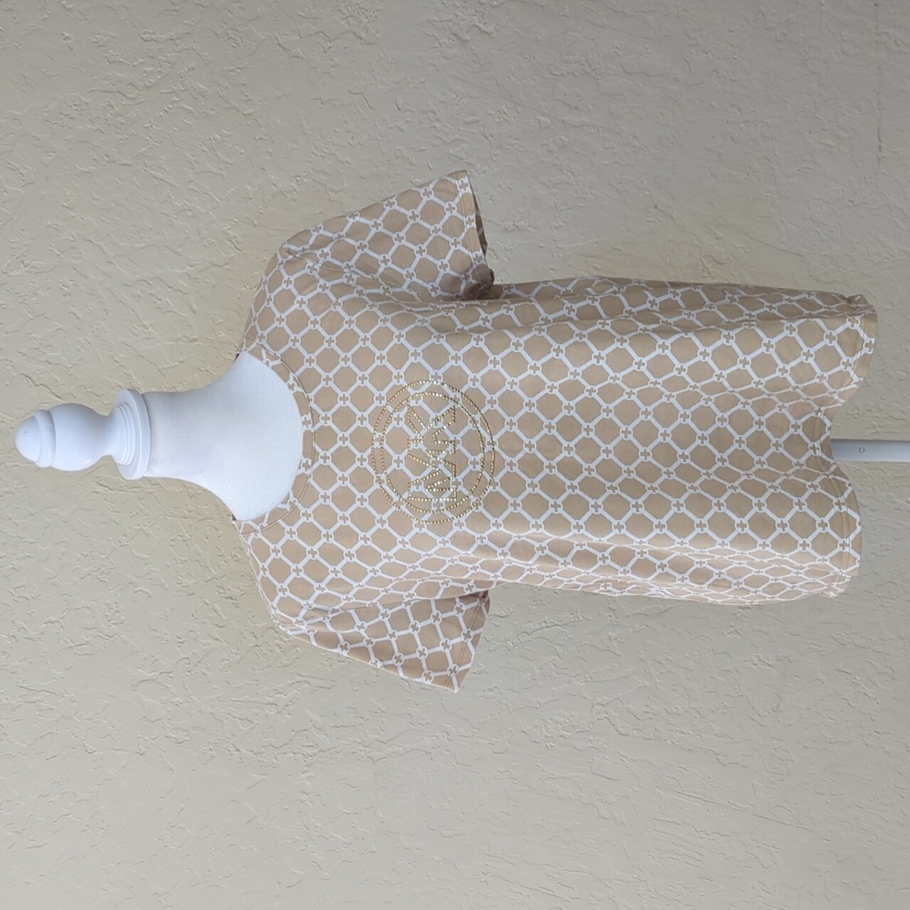 MICHAEL Michael Kors Beige and White Metal Studded Logo Short Sleeve Tee Size XL